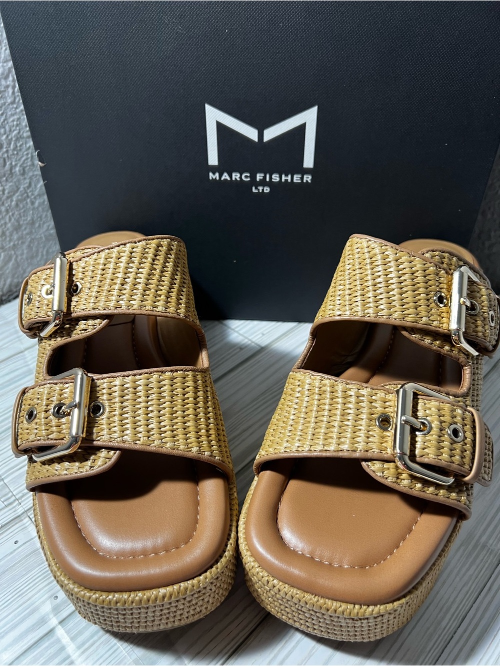 Marc Fisher LTD Poppy Raffia Platform Wedge Sandals Natural Tan Women’s Size 9 - Picture 3 of 14